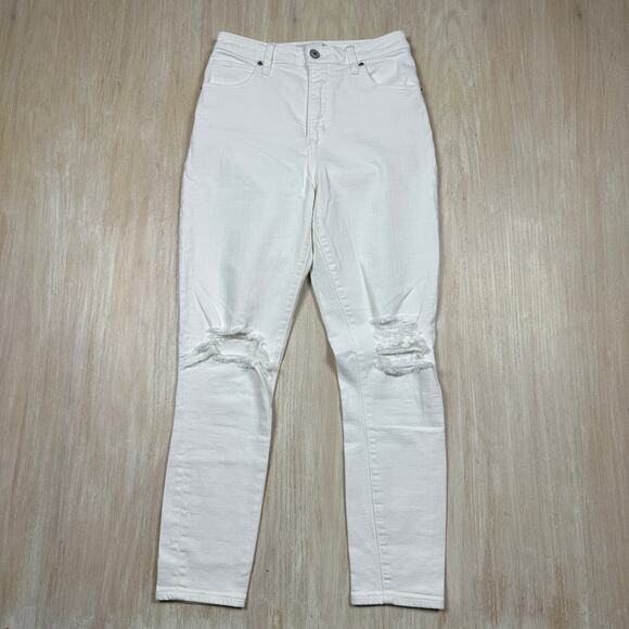 Abercrombie & Fitch Curve High Rise Super Skinny Ankle White Distressed Jeans 27 - Picture 1 of 13